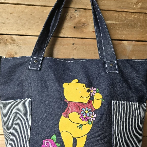 Disney Winnie The Pooh Zipper Denim Tote Bag - Picture 5 of 13